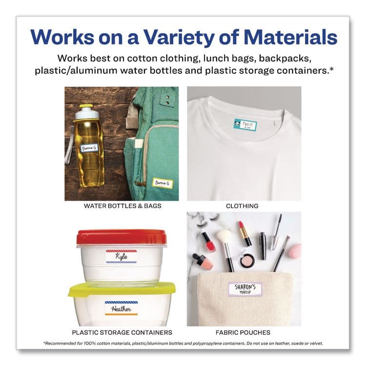 AVERY PRODUCTS CORPORATION No-Iron Fabric Labels, Rainbow Border, Handwrite Only, 0.75 x 1.75, White, 12/Sheet, 2 Sheets/Pack (AVE40706) thumbnail 3