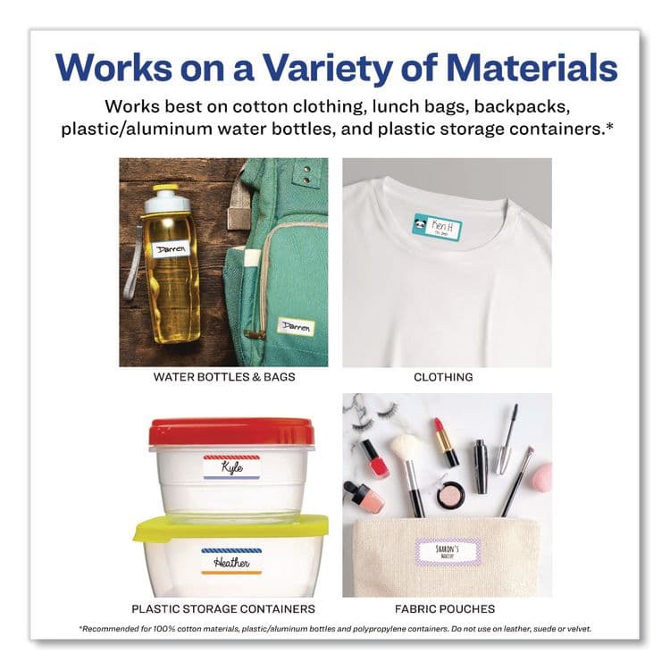 AVERY PRODUCTS CORPORATION No-Iron Fabric Labels, Pastel Borders, Handwrite Only, 0.75 x 1.75, White, 12/Sheet, 2 Sheets/Pack (AVE40775) thumbnail 3