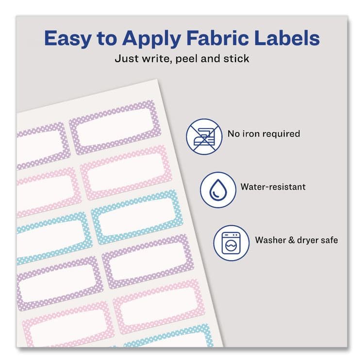 AVERY PRODUCTS CORPORATION No-Iron Fabric Labels, Pastel Borders, Handwrite Only, 0.75 x 1.75, White, 12/Sheet, 2 Sheets/Pack (AVE40775) thumbnail 4