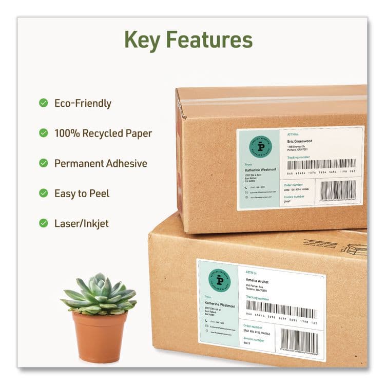 AVERY PRODUCTS CORPORATION EcoFriendly Recycled Shipping Labels, Inkjet/Laser, 5.5 x 8.5, White, 2/Sheet, 10 Sheets/Pack (AVE48808) thumbnail 2