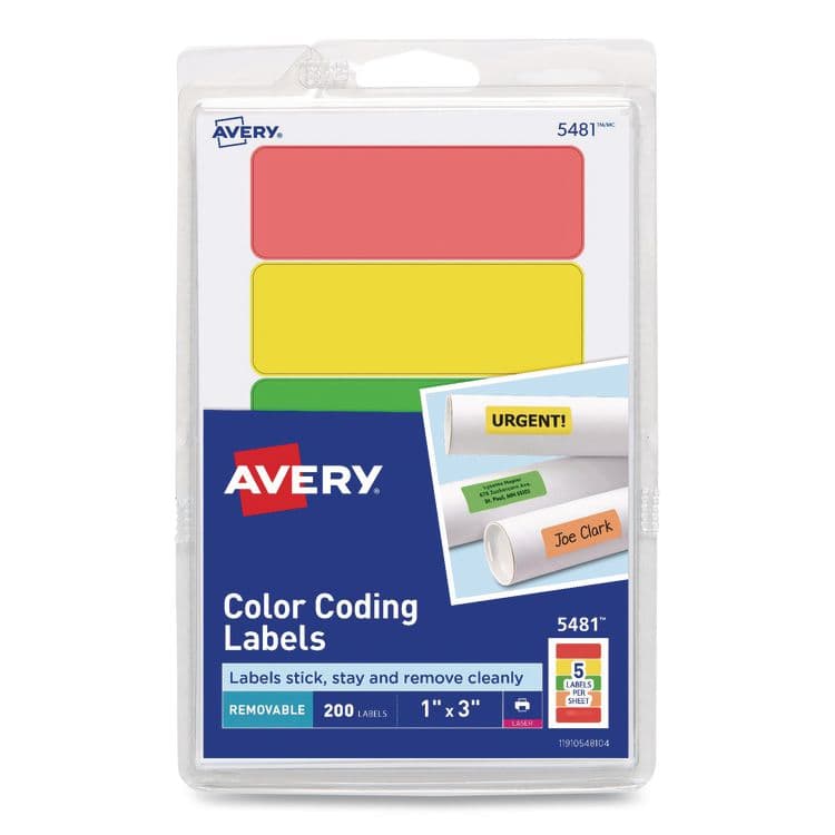 AVERY PRODUCTS CORPORATION Color Coding Labels, 1 x 3, Assorted Colors, 5/Sheet, 40 Sheets/Pack (AVE139635481)