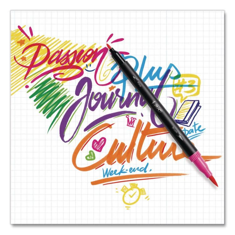 BIC CORP. Intensity Fineliner Dual Tip Felt Pen, Stick, Fine 0.7 mm Bullet, Pressure-Sensitive Brush, Assorted Ink/Barrel Colors, 6/PK (BICFPINDP61AST) thumbnail 4