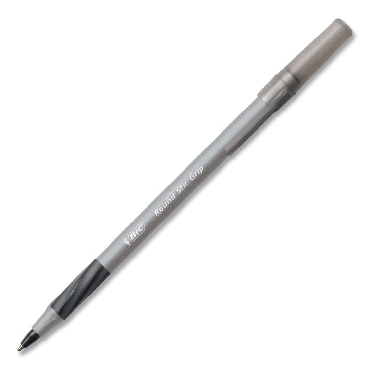 BIC CORP. Round Stic Grip Xtra Comfort Ballpoint Pen, Easy-Glide System, Stick, Medium 1.2 mm, Black Ink, Silver-Gray Barrel, Dozen (BICGSMG11BKCT) thumbnail 4