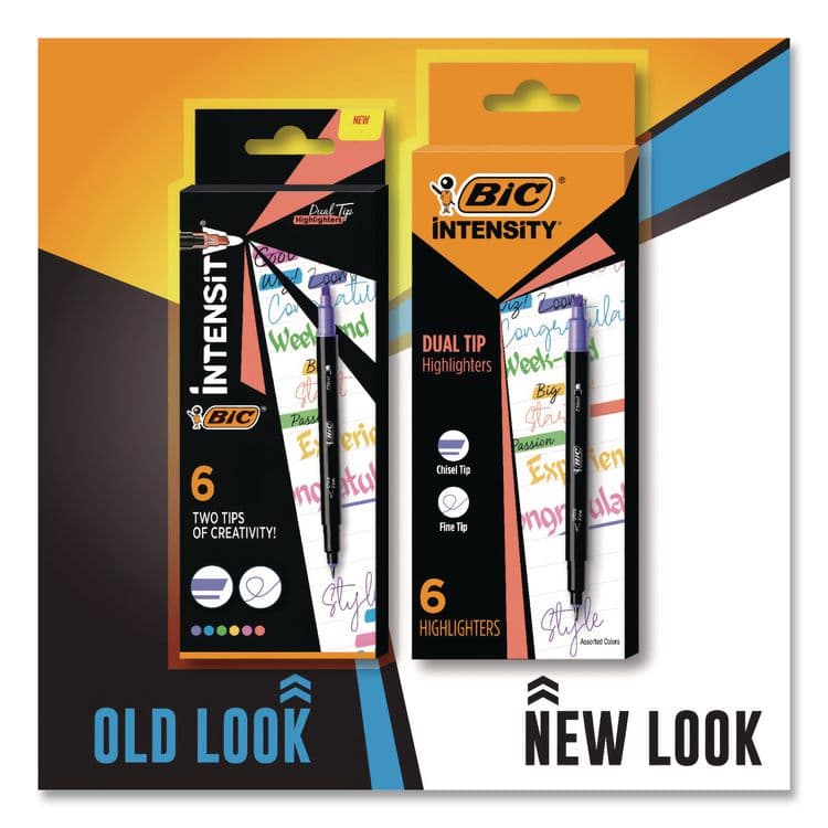 BIC CORP. Intensity Dual-Tip Highlighters, Assorted Ink Colors, Chisel/Needle Tips, Black Barrel, 6/Pack (BICHLPDT6AST) thumbnail 2