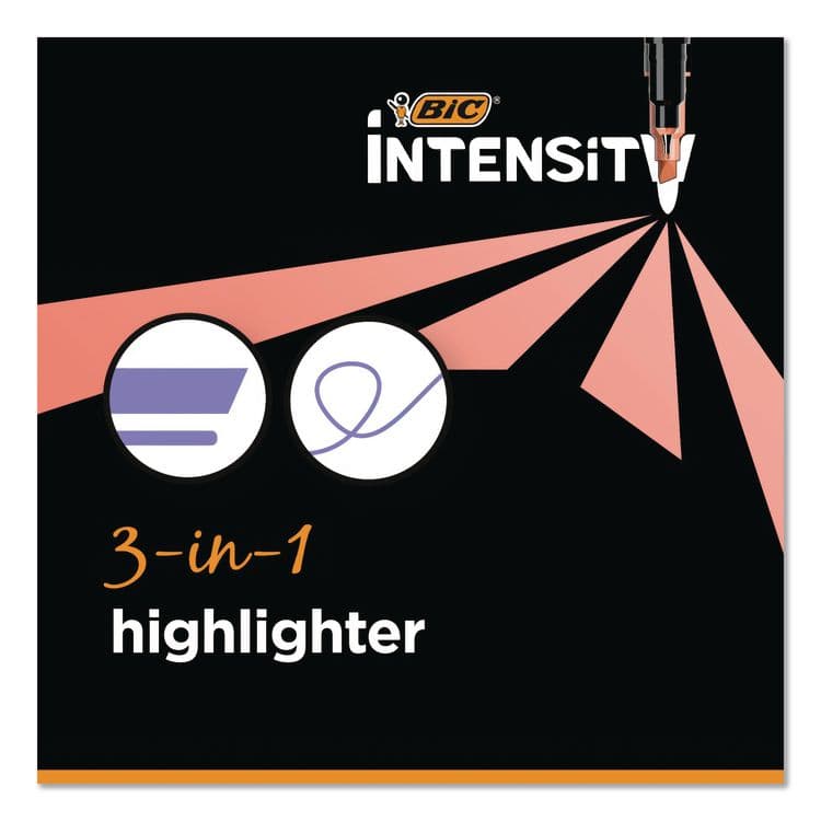 BIC CORP. Intensity Dual-Tip Highlighters, Assorted Ink Colors, Chisel/Needle Tips, Black Barrel, 6/Pack (BICHLPDT6AST) thumbnail 3