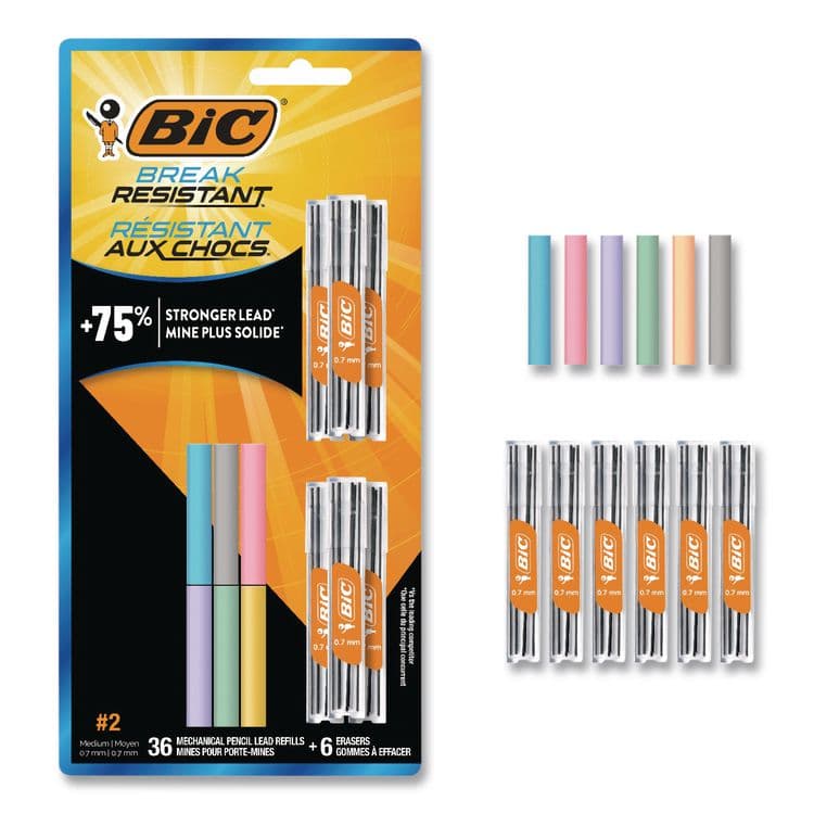 BIC CORP. Break Resistant Lead Refills, 0.7 mm, HB, Black, 6 Leads/Tube, 6 Tubes/Pack (BICLMV7PR42AST)