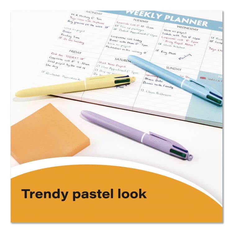 BIC CORP. 4-Color Multi-Color Ballpoint Pen, Retractable, Medium 1 mm, Black/Blue/Green/Red Ink, Assorted Pastel Barrel Colors, 3/Pack (BICMMAP3AST) thumbnail 4