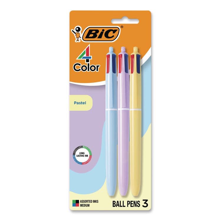 BIC CORP. 4-Color Multi-Color Ballpoint Pen, Retractable, Medium 1 mm, Black/Blue/Green/Red Ink, Assorted Pastel Barrel Colors, 3/Pack (BICMMAP3AST)