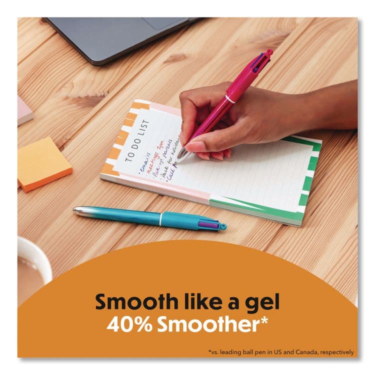 BIC CORP. 4-Color Smooth Multi-Color Ballpoint Pen, Retractable, Medium 1 mm, Black/Blue/Purple/Red Ink, Assorted Barrel Colors, 2/Pack (BICMMSGP2AST) thumbnail 2