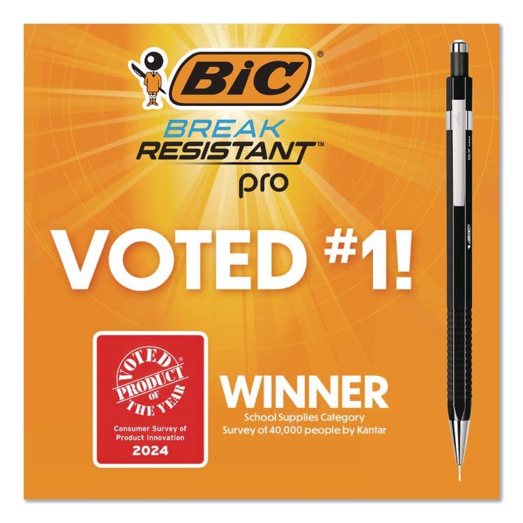 BIC CORP. Break Resistant Pro Mechanical Pencils, 0.7 mm, HB (#2), Black Lead, Black Barrel (BICMVR7P1BLK) thumbnail 2