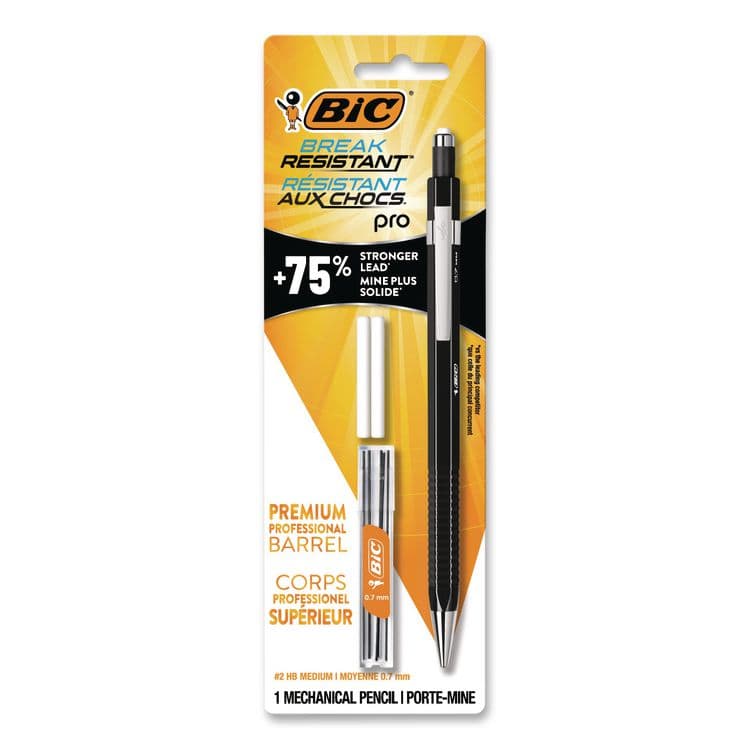 BIC CORP. Break Resistant Pro Mechanical Pencils, 0.7 mm, HB (#2), Black Lead, Black Barrel (BICMVR7P1BLK)