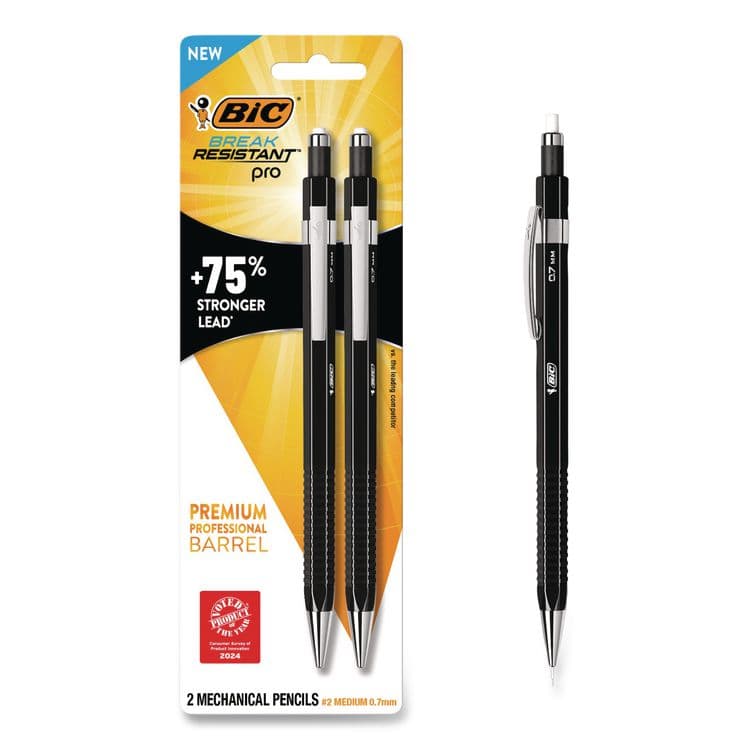 BIC CORP. Break Resistant Pro Mechanical Pencils, 0.7 mm, HB (#2), Black Lead, Black Barrel, 2/Pack (BICMVR7P2BLK)