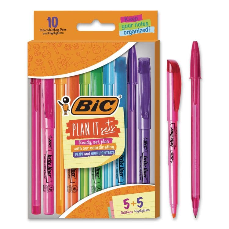 BIC CORP. Plan It Sets Ballpoint Pen and Highlighter Pack, Assorted Colors, (5) Highlighters, (5) Pens (BICWMSBL10AST)
