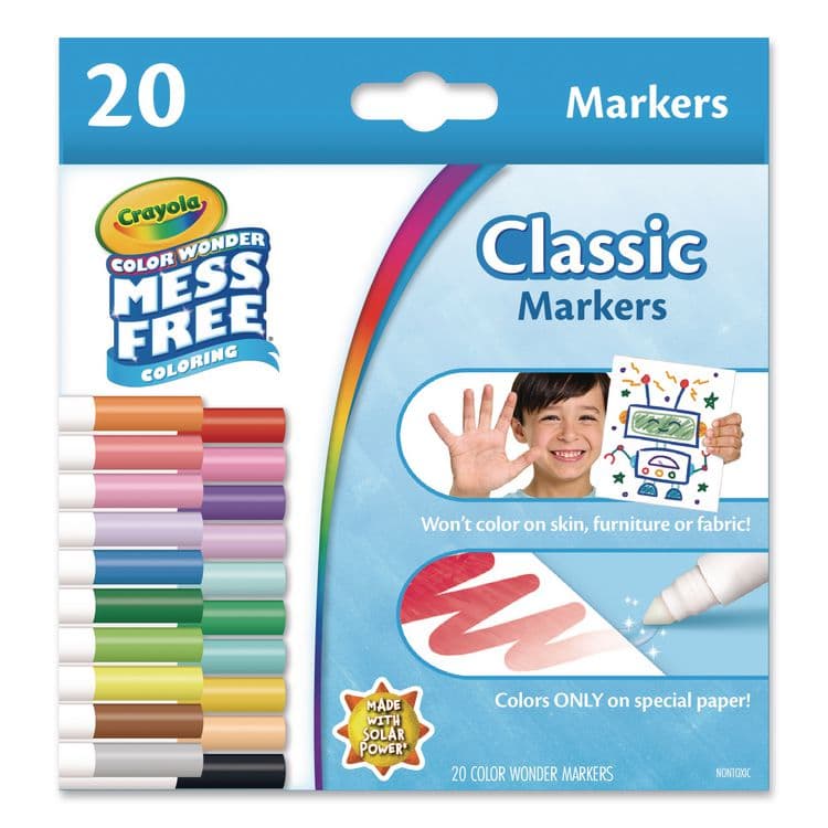 BINNEY & SMITH / CRAYOLA Color Wonder Mess-Free Markers, Broad Bullet Tips, Assorted Colors, 20/Pack (CYO752857)