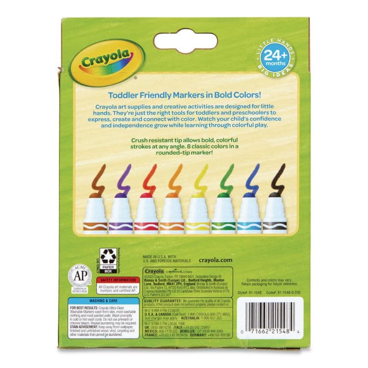 BINNEY & SMITH / CRAYOLA Toddler Friendly Ultra-Clean Washable Markers, Broad Crush-Resistant Dot Tips, Assorted Colors, 8/Pack (CYO811548) thumbnail 2