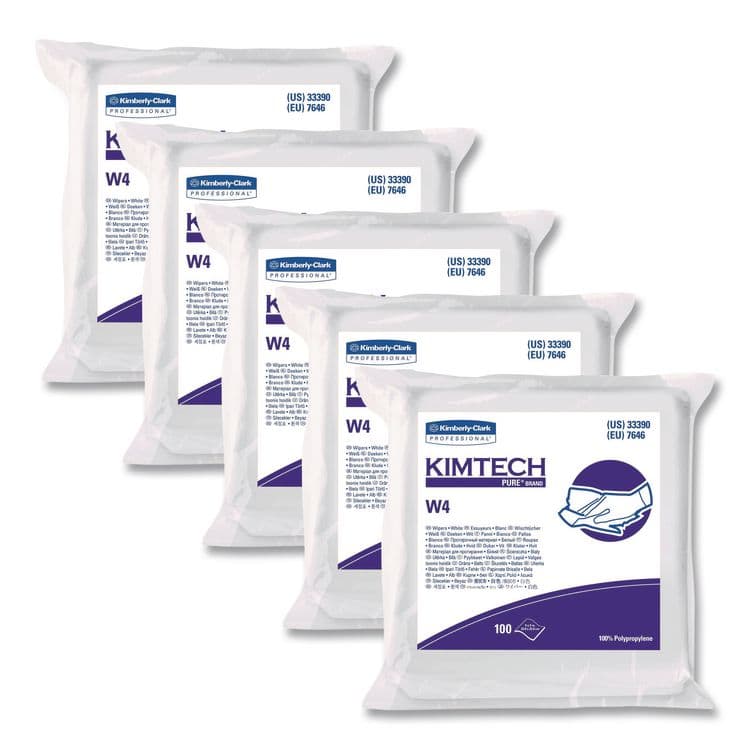 KIMBERLY CLARK W4 Critical Task Wipers, Flat Double Bag, 3-Ply, 9 x 9, Unscented, White, 100/Bag, 5 Bags/Carton (KCC33390)