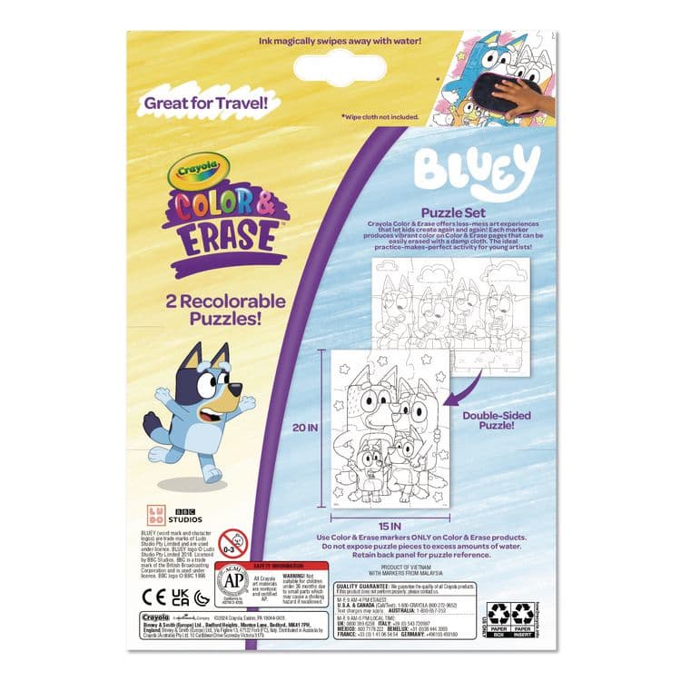 BINNEY & SMITH / CRAYOLA Bluey Color and Erase Reusable Puzzle Set with (12) Two-Sided Puzzle Pieces and (4) Markers, Ages 3 and Up, 16 Pieces (CYO811552) thumbnail 2