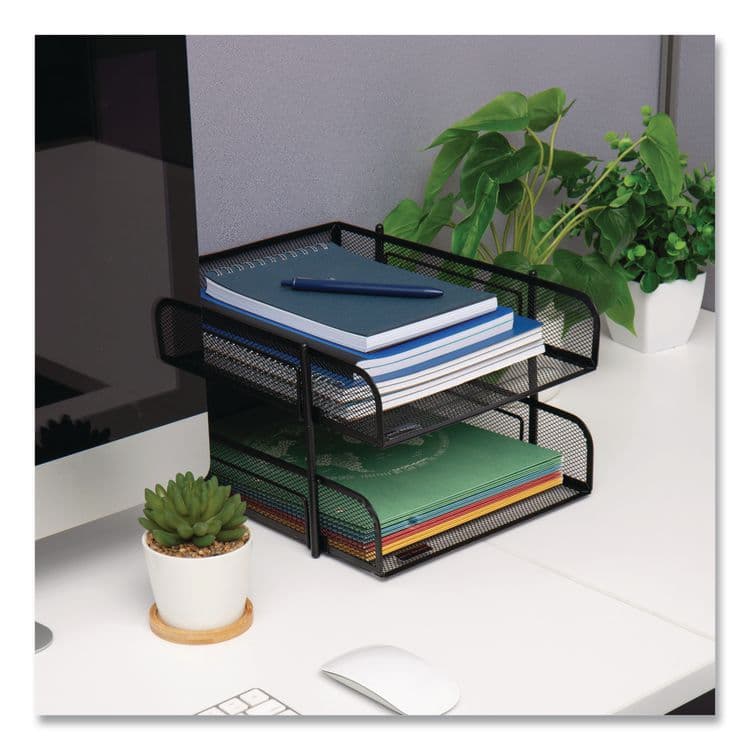 EMS MIND READER LLC Metal Mesh Stackable Letter Tray, 2-Tier, Letter Size, 10.5 x 13.25 x 7.5, Black (EMSCSTACK2BLK) thumbnail 2