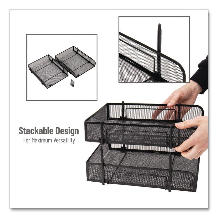 EMS MIND READER LLC Metal Mesh Stackable Letter Tray, 2-Tier, Letter Size, 10.5 x 13.25 x 7.5, Black (EMSCSTACK2BLK) thumbnail 4