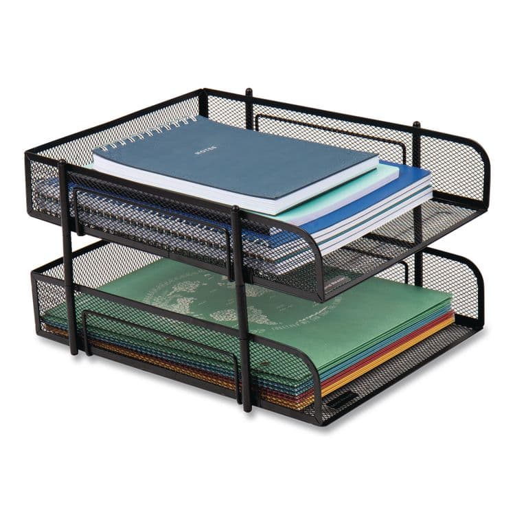 EMS MIND READER LLC Metal Mesh Stackable Letter Tray, 2-Tier, Letter Size, 10.5 x 13.25 x 7.5, Black (EMSCSTACK2BLK)
