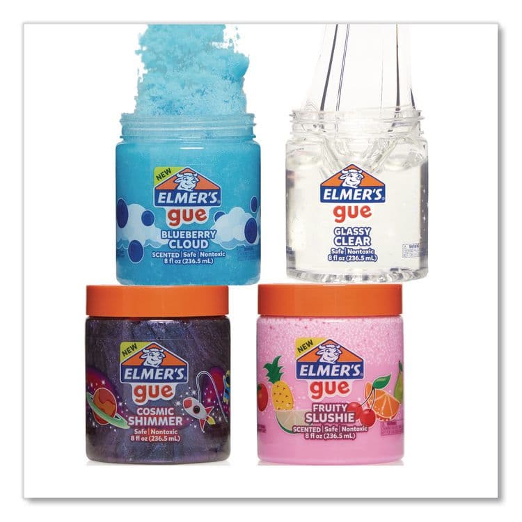 ELMER'S PRODUCTS, . Gue Premade Slime Variety Pack, Blueberry Cloud/Cosmic Shimmer/Fruity Slushie/Glassy Clear, 4/Pack (EPI2130444)