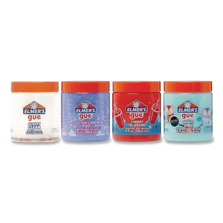 ELMER'S PRODUCTS, . Gue Premade Slime Variety Pack, 8 oz, Cherry Slushie/Cotton Candy Fizz/Glassy Clear/Night Owl, 4/Pack (EPI2152005)