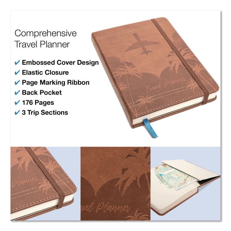 EXCELLO GLOBAL PRODUCTS Travel Planner, Three Two Week Trips: 14 Subsections/Trip, Tropical Flight Artwork, 7 x 5, Distressed Brown Cover, Undated (GPUGPP0119A) thumbnail 2
