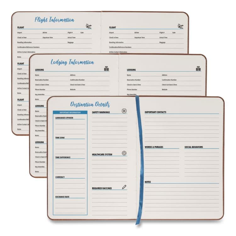 EXCELLO GLOBAL PRODUCTS Travel Planner, Three Two Week Trips: 14 Subsections/Trip, Tropical Flight Artwork, 7 x 5, Distressed Brown Cover, Undated (GPUGPP0119A) thumbnail 4