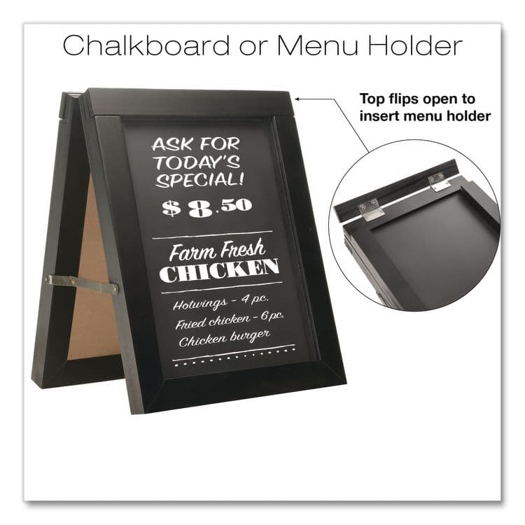 EXCELLO GLOBAL PRODUCTS Double Sided A-Frame Chalkboard and Menu Holder, Black/Clear 8.5 x 11 Surface, Black Frame, 11 x 14 (GPUMENUAFRAME) thumbnail 3