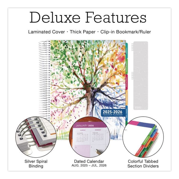 EXCELLO GLOBAL PRODUCTS Deluxe Seasons Tree Weekly/Monthly Lesson Planner, 7 Classes, Multicolor Cover, 11 x 8.5, 13-Month: Aug 2025 to Aug 2026 (GPUNAD26DTP20) thumbnail 2