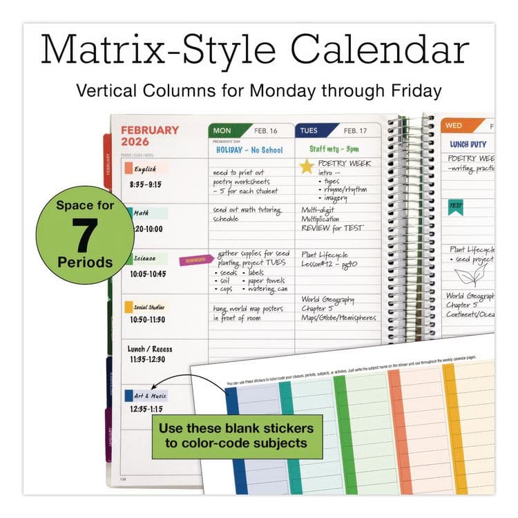 EXCELLO GLOBAL PRODUCTS Deluxe Seasons Tree Weekly/Monthly Lesson Planner, 7 Classes, Multicolor Cover, 11 x 8.5, 13-Month: Aug 2025 to Aug 2026 (GPUNAD26DTP20) thumbnail 4