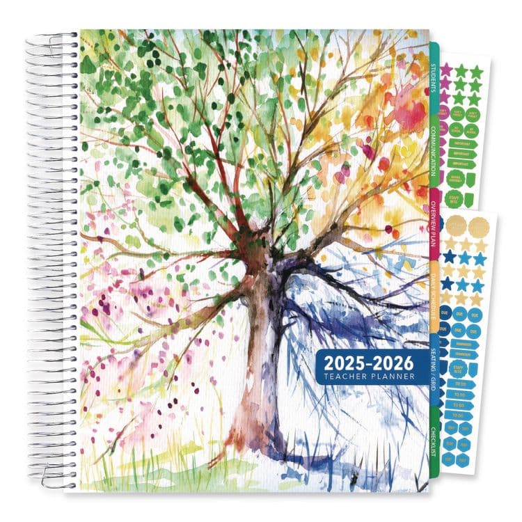 EXCELLO GLOBAL PRODUCTS Deluxe Seasons Tree Weekly/Monthly Lesson Planner, 7 Classes, Multicolor Cover, 11 x 8.5, 13-Month: Aug 2025 to Aug 2026 (GPUNAD26DTP20)
