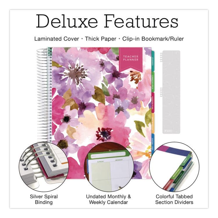 EXCELLO GLOBAL PRODUCTS Deluxe Spring Floral Undated Weekly/Monthly Teacher's Lesson Planner, 7 Classes, Multicolor Cover, 11 x 8.5, 52-Week Span (GPUNADUNDTP30) thumbnail 2