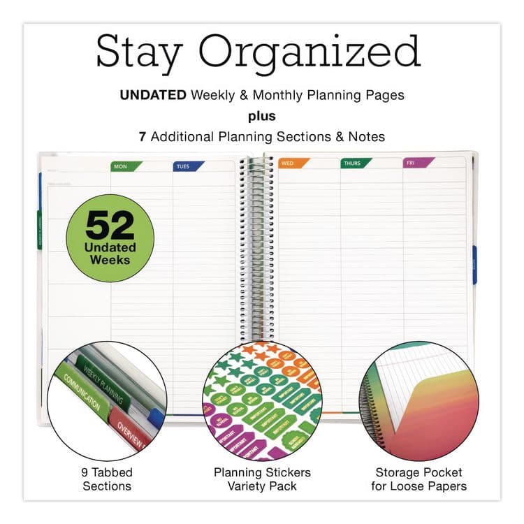 EXCELLO GLOBAL PRODUCTS Deluxe Spring Floral Undated Weekly/Monthly Teacher's Lesson Planner, 7 Classes, Multicolor Cover, 11 x 8.5, 52-Week Span (GPUNADUNDTP30) thumbnail 3