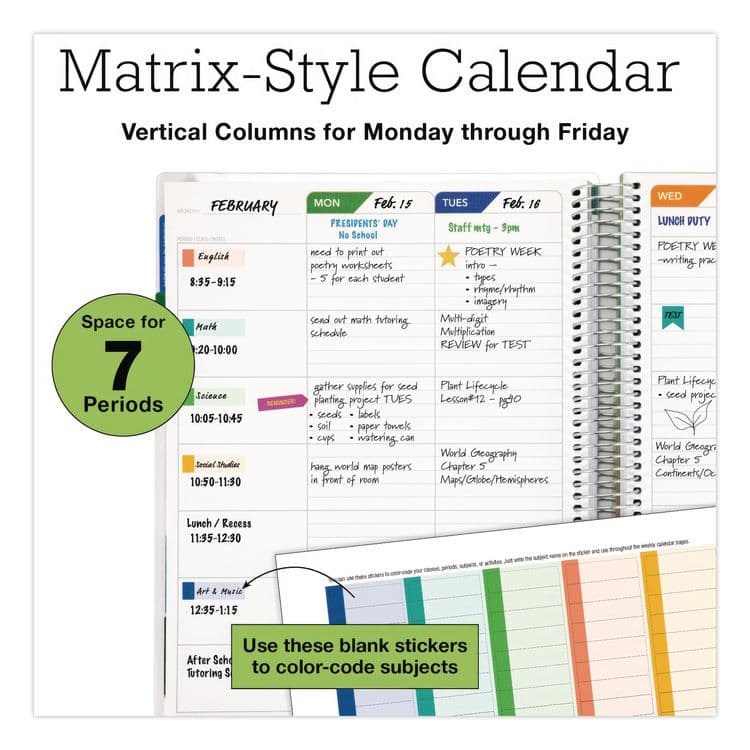 EXCELLO GLOBAL PRODUCTS Deluxe Spring Floral Undated Weekly/Monthly Teacher's Lesson Planner, 7 Classes, Multicolor Cover, 11 x 8.5, 52-Week Span (GPUNADUNDTP30) thumbnail 4