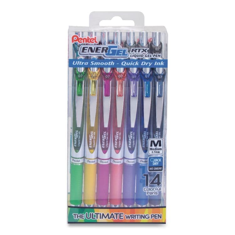 PENTEL OF AMERICA EnerGel RTX Gel Pen, Retractable, Medium 0.7 mm, Assorted Creative Ink and Barrel Colors, 14/Pack (PENBL77PC14M)