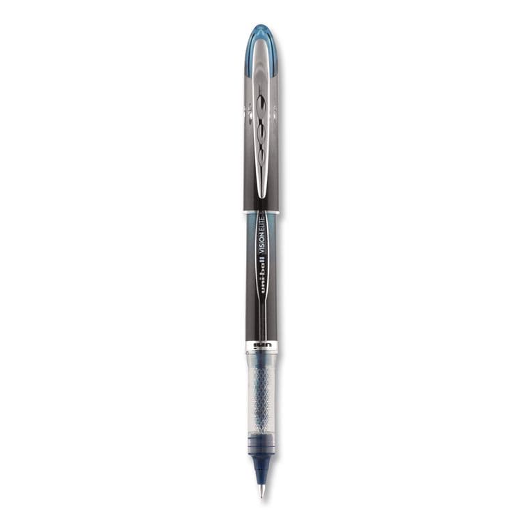 UNI VISION ELITE BLX Series Rollerball Pen, Stick, Micro 0.5 mm, Blue-Infused Black Ink, Gray/Blue/Clear Barrel (UBC69020)