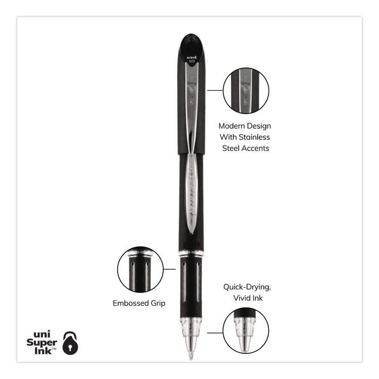 UNI Jetstream Form-Fitting Comfort Grip Hybrid Gel Pen, Stick, Medium 1 mm, Black Ink, Black/Silver Barrel, Dozen (UBC33921DZ) thumbnail 3