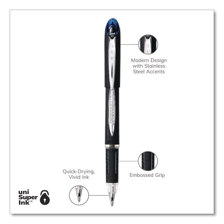 UNI Jetstream Form-Fitting Comfort Grip Hybrid Gel Pen, Stick, Medium 1 mm, Blue Ink, Black/Silver/Blue Barrel, Dozen (UBC33922DZ) thumbnail 3
