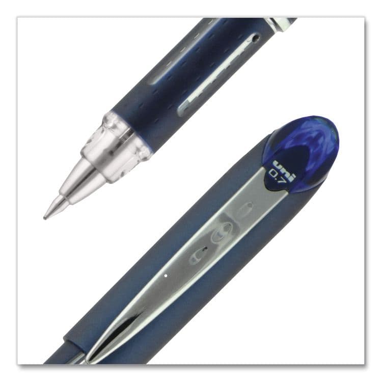 UNI Jetstream Form-Fitting Comfort Grip Hybrid Gel Pen, Stick, Fine 0.7 mm, Blue Ink, Black/Silver/Blue Barrel, Dozen (UBC40174DZ) thumbnail 2