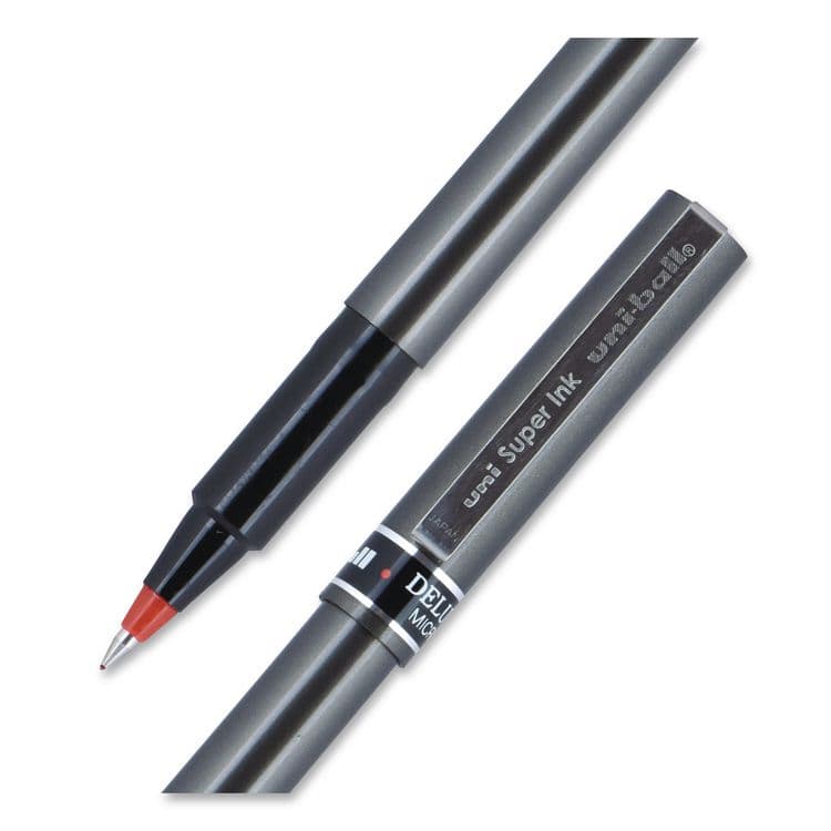 UNI Deluxe Rollerball Pen, Stick, Micro 0.5 mm, Red Ink, Metallic Gray/Black/Red Barrel (UBC60026EA) thumbnail 2