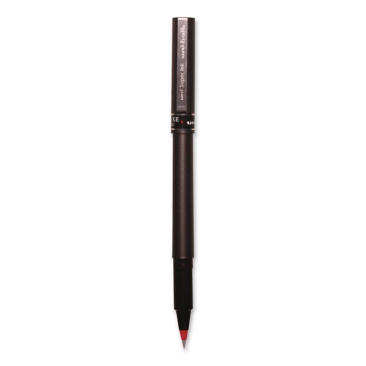 UNI Deluxe Rollerball Pen, Stick, Micro 0.5 mm, Red Ink, Metallic Gray/Black/Red Barrel (UBC60026EA)