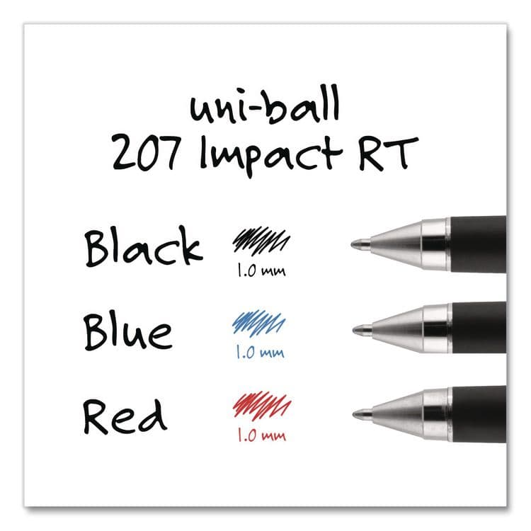 UNI 207 Impact RT Gel Pen, Retractable, Bold 1 mm, Blue Ink, Black/Blue Barrel, Dozen (UBC65871DZ) thumbnail 4