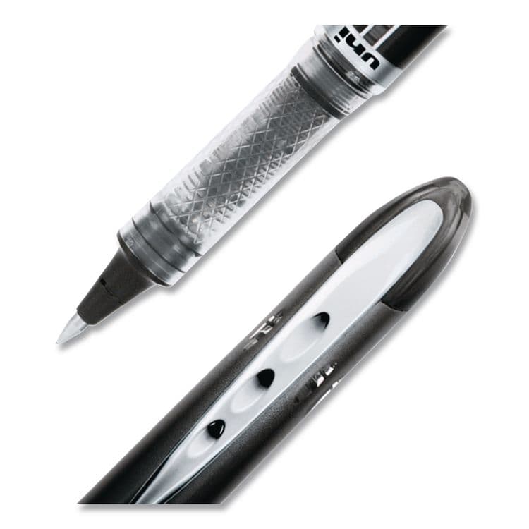 UNI VISION ELITE Rollerball Pen, Stick, Micro 0.5 mm, Black Ink, Black/Clear Barrel, Dozen (UBC69000DZ) thumbnail 2