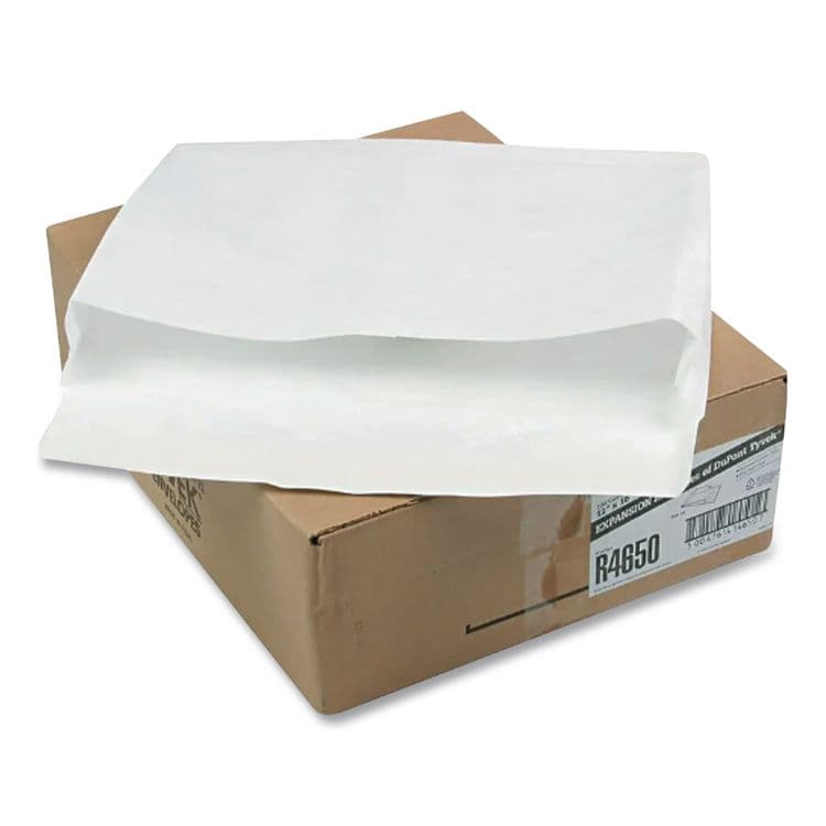 QUALITY PARK PRODUCTS Lightweight 14 lb Tyvek Open End Expansion Mailers, #15 1/2, Square Flap, Redi-Strip Adhesive Closure, 12 x 16, White, 100/CT (QUAR4650) thumbnail 2