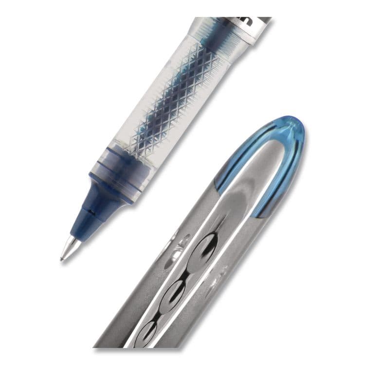 UNI VISION ELITE BLX Series Rollerball Pen, Stick, Micro 0.5 mm, Blue-Infused Black Ink, Gray/Blue/Clear Barrel, Dozen (UBC69020DZ) thumbnail 2