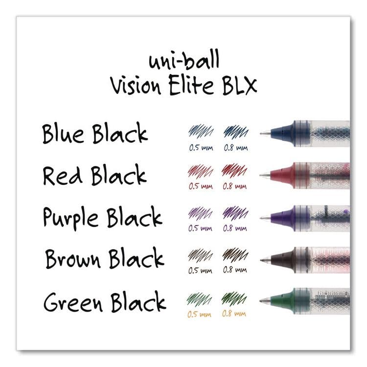 UNI VISION ELITE BLX Series Rollerball Pen, Stick, Micro 0.5 mm, Blue-Infused Black Ink, Gray/Blue/Clear Barrel, Dozen (UBC69020DZ) thumbnail 4