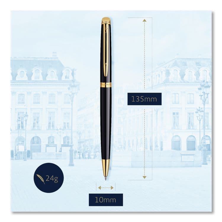 SANFORD Hemisphere Ballpoint Pen, Retractable, Medium 1 mm, Blue Ink, Black Lacquered/23-Karat Gold Barrel (WATS0920670) thumbnail 3