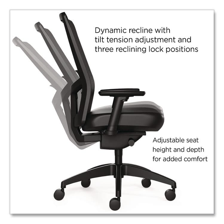 WORKPLACE2.0 500 Series Vinyl and Mesh Task Chair, Supports Up to 300 lbs, 17.8" to 22.8" Seat Height, Black Seat, Black Back, Black Base (WLB51974) thumbnail 3