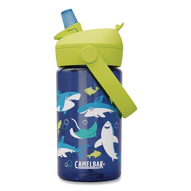 CAMELBAK Thrive FlipStraw Plastic Water Bottle, 14 oz, Sharks and Rays Design, Blue/Yellow (WLB2860403041)